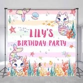 Aperturee - Aperturee Custom Photo Mermaid Cat Ocean Birthday Backdrop